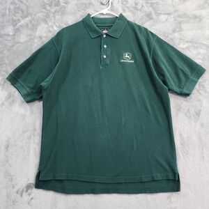 Vintage CYRK John Deere‎ Polo Shirt Mens XL Green Pique Cotton Embroidered Logo